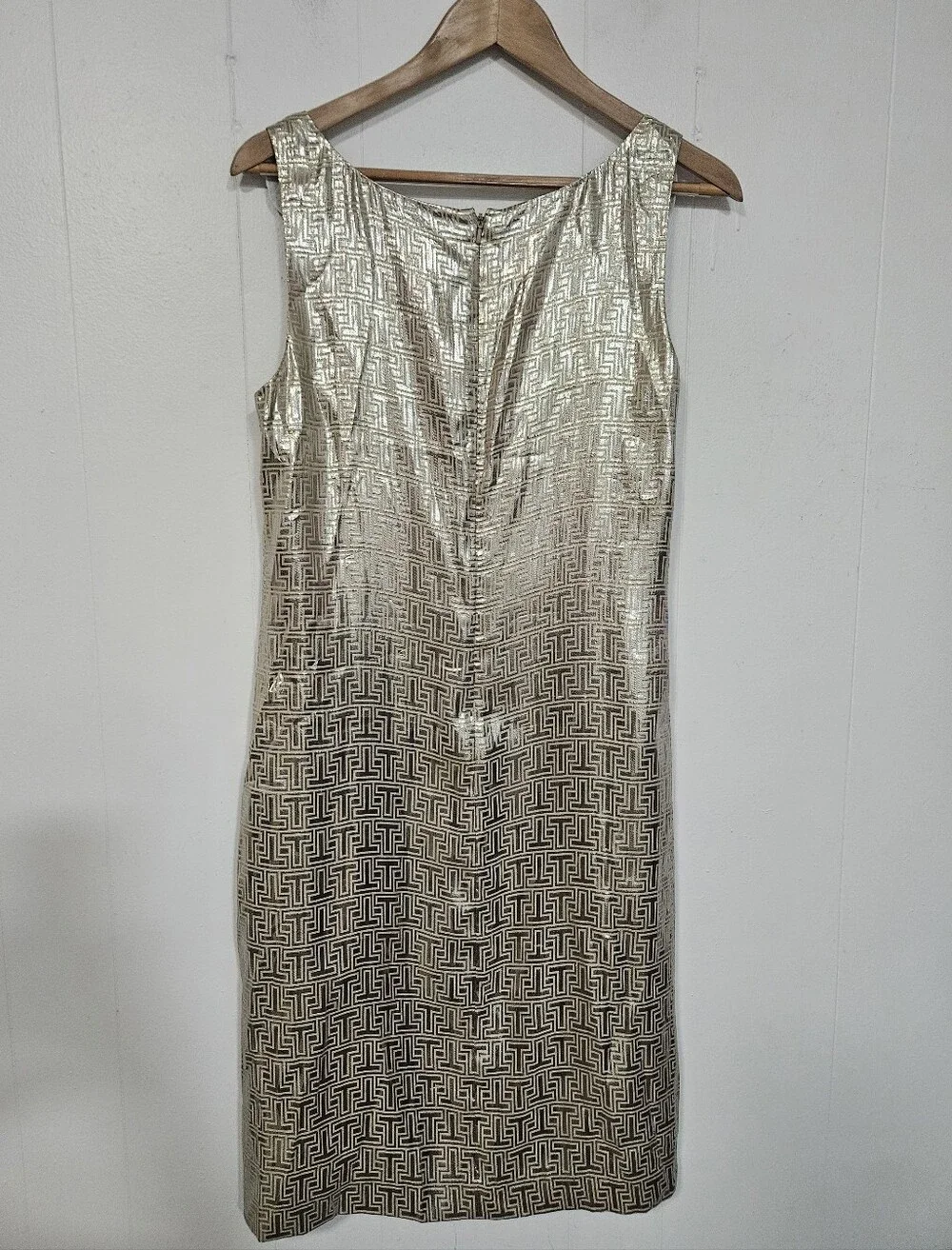 Tory Burch Metallic Gold Geometric Slip Dress with Beaded Straps